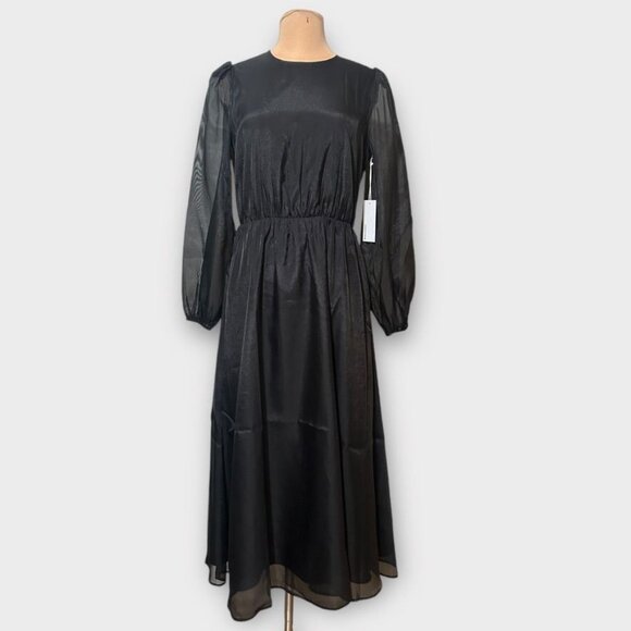 NWT Reformation Meesha Dress 6 Black Sheer Open Back NEW $378 Midi - Picture 2 of 15